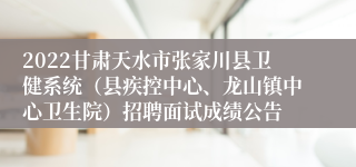 2022甘肃天水市张家川县卫健系统（县疾控中心、龙山镇中心卫生院）招聘面试成绩公告