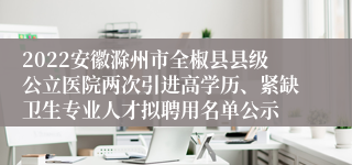 2022安徽滁州市全椒县县级公立医院两次引进高学历、紧缺卫生专业人才拟聘用名单公示