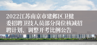 2022江苏南京市建邺区卫健委招聘卫技人员部分岗位核减招聘计划、调整开考比例公告