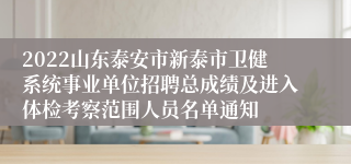 2022山东泰安市新泰市卫健系统事业单位招聘总成绩及进入体检考察范围人员名单通知