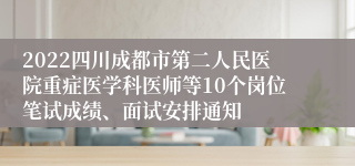 2022四川成都市第二人民医院重症医学科医师等10个岗位笔试成绩、面试安排通知