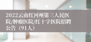 2022云南红河州第三人民医院/肿瘤医院/红十字医院招聘公告（91人）
