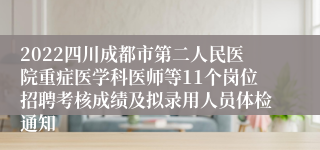 2022四川成都市第二人民医院重症医学科医师等11个岗位招聘考核成绩及拟录用人员体检通知