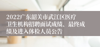 2022广东韶关市武江区医疗卫生机构招聘面试成绩、最终成绩及进入体检人员公告