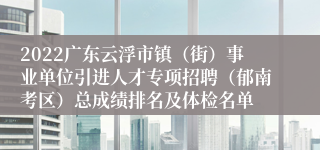 2022广东云浮市镇（街）事业单位引进人才专项招聘（郁南考区）总成绩排名及体检名单