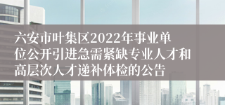 六安市叶集区2022年事业单位公开引进急需紧缺专业人才和高层次人才递补体检的公告