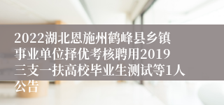 2022湖北恩施州鹤峰县乡镇事业单位择优考核聘用2019三支一扶高校毕业生测试等1人公告