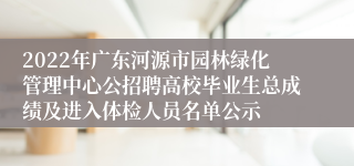 2022年广东河源市园林绿化管理中心公招聘高校毕业生总成绩及进入体检人员名单公示