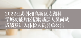 2022江苏苏州高新区太湖科学城功能片区招聘基层人员面试成绩及进入体检人员名单公告