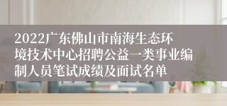 2022广东佛山市南海生态环境技术中心招聘公益一类事业编制人员笔试成绩及面试名单