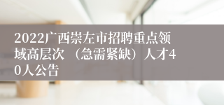 2022广西崇左市招聘重点领域高层次 （急需紧缺）人才40人公告