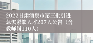 2022甘肃酒泉市第三批引进急需紧缺人才207人公告（含教师岗110人）