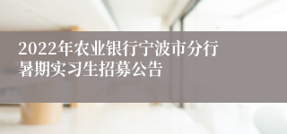 2022年农业银行宁波市分行暑期实习生招募公告