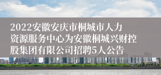 2022安徽安庆市桐城市人力资源服务中心为安徽桐城兴财控股集团有限公司招聘5人公告