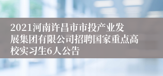 2021河南许昌市市投产业发展集团有限公司招聘国家重点高校实习生6人公告