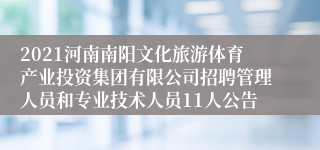 2021河南南阳文化旅游体育产业投资集团有限公司招聘管理人员和专业技术人员11人公告