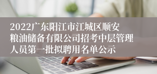 2022广东阳江市江城区顺安粮油储备有限公司招考中层管理人员第一批拟聘用名单公示