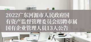 2022广东河源市人民政府国有资产监督管理委员会招聘市属国有企业管理人员13人公告