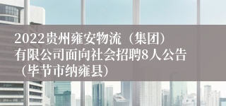 2022贵州雍安物流（集团）有限公司面向社会招聘8人公告（毕节市纳雍县）