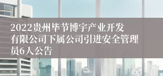 2022贵州毕节博宇产业开发有限公司下属公司引进安全管理员6人公告