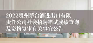 2022贵州茅台酒进出口有限责任公司社会招聘笔试成绩查询及资格复审有关事宜公告