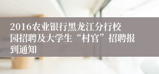 2016农业银行黑龙江分行校园招聘及大学生“村官”招聘报到通知