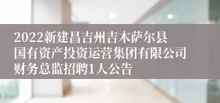 2022新建昌吉州吉木萨尔县国有资产投资运营集团有限公司财务总监招聘1人公告