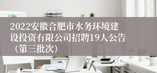 2022安徽合肥市水务环境建设投资有限公司招聘19人公告（第三批次）