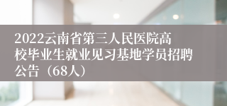 2022云南省第三人民医院高校毕业生就业见习基地学员招聘公告（68人）