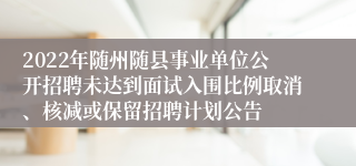 2022年随州随县事业单位公开招聘未达到面试入围比例取消、核减或保留招聘计划公告