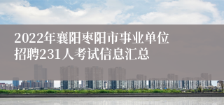 2022年襄阳枣阳市事业单位招聘231人考试信息汇总