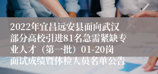 2022年宜昌远安县面向武汉部分高校引进81名急需紧缺专业人才（第一批）01-20岗面试成绩暨体检人员名单公告