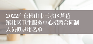 2022广东佛山市三水区芦苞镇社区卫生服务中心招聘合同制人员拟录用名单